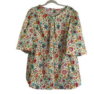 Handmade Floral Tunic Blouse Bell Sleeves Back Button Down Butterflies